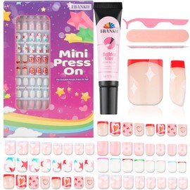 EBANKU 130 Pieces Press on Nails for Kids, EBANKU 5 Pack Kid Fake Nail Kit Old Cute Clouds Flower Heart Star Press on Nails for girls 8-12 Years with Jelly Nail Adhesives & Nail Builder Glue