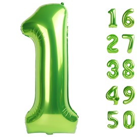 40 Inch Light Green Balloon Number 1 First Birthday Jumbo Mylar Foil Helium Balloon for 10 21 31 Birthday Digital for Birthday Party Wedding Anniversary Party Decorations