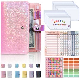 Budget Binder, Cash Envelopes for Budgeting, Money Organiser with 6-Ring Saving Binder, A6 Financial Planner (Sparkling Pink)