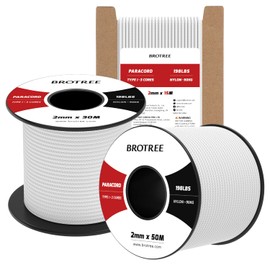 Brotree 2mm Paracord 3 Strands 15M 100% Nylon Rope Parachute Cord for Outdoor, Craft, DIY - 90kg Breaking Load (White)