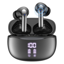 Wireless Bluetooth Headphones, Without Cable, In-Ear Bluetooth 5.3 Earphones with LED Display, Charging Case, 40 Hours Playtime, IPX5 Waterproof, Noise Cancelling Headphones with Dual Microphone for