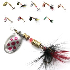 10Pcs/Set Sequins Spinner Fishing Lures with Hook, Lifelike Rotating Metal Fishing Bait Crankbaits Set Fishing Tackle Sharp Treble Hooks(10pcs)