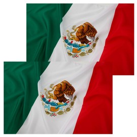 Mexico Flag 3x5 Ft Polyester National Country Flags Vivid Color and Fade Proof Flag Hanging Anti-Tear Decoration Flag with Double Stitched Polyester and Brass Grommets Mexican Flag for Indoor Outdoor (2PCS)
