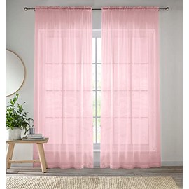 Enhanced Living Pink Voile Curtains for Living Room Panel Pair - 57 Wide x 48 Drop - Plain Woven Slot Top Sheer Curtains (57"x48") 145x122cm