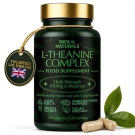 L- theanine 450mg with Vitamin B6| High Strength 120 Vegan Capsules - 4 Months Supply | Good Alternative to L-Theanine Powder, Gummies and Drops | L Theanine Supplement