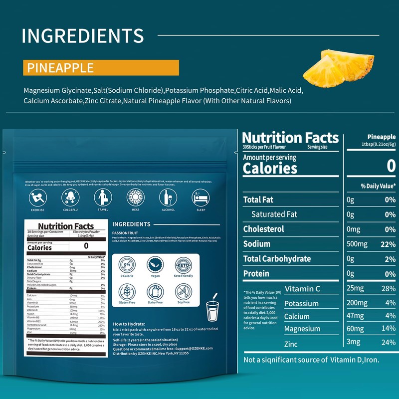 OZENKE OZENKE Electrolytes Powder Packets, Hydration Packets Sugar Free, Electrolyte