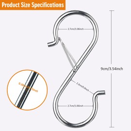 H HOME-MART S Hooks Hanging Safety Buckle - 3.5 inch Heavy Duty S Hooks,Hanging Plants for Closet,Clothes, Kitchen Utensil, Pots and Pans, Bags (Black, 12 Pack)