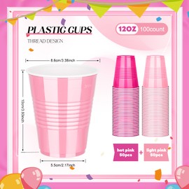 KesaPlan 100 PCS 12 OZ Plastic Party Cups, Pink and Hot Pink Disposable Cup