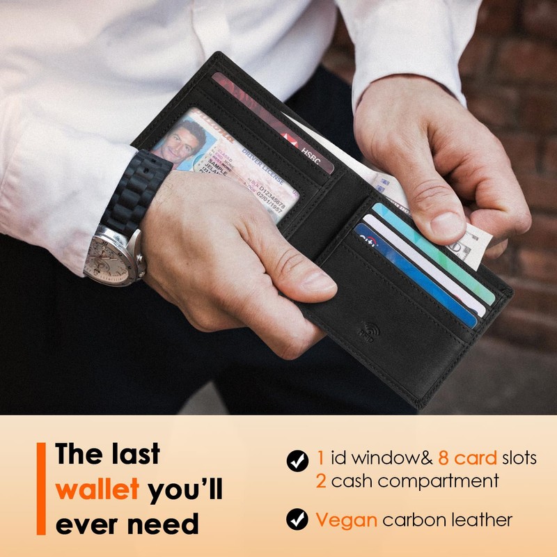 RUNBOX Wallet for Men Slim Leather Bifold RFID Blocking Minimalist