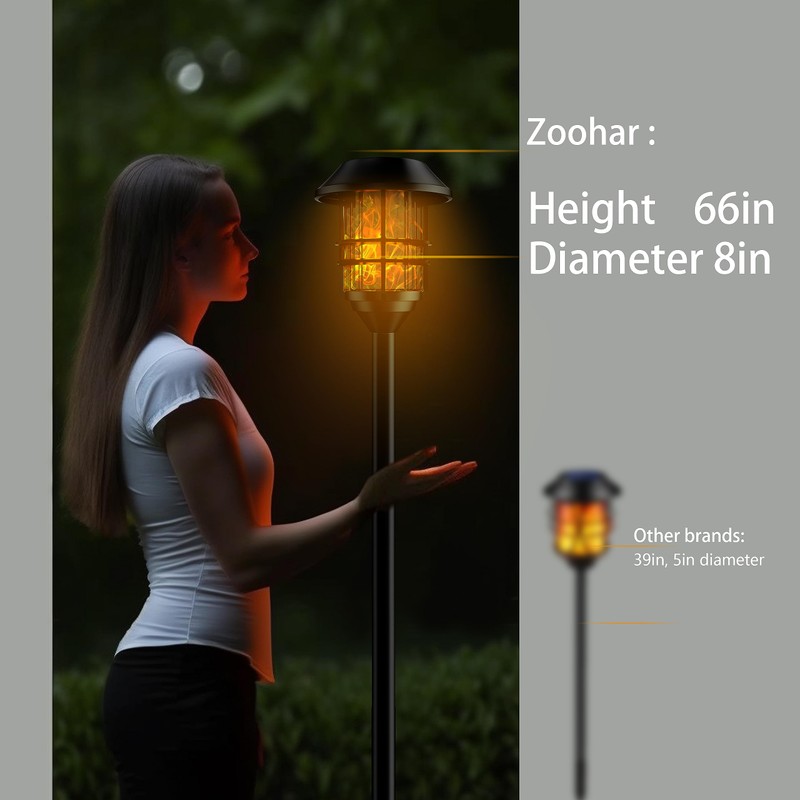 ZOOHAR Solar Outdoor Lights,Extra-Tall Solar Torches with Flickering Flame 2-Pack