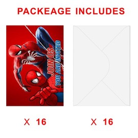 Fantarea 16pcs Spider Birthday lnvitation Cards Gift Cards with Envelopes for Spider Theme Party Supplies