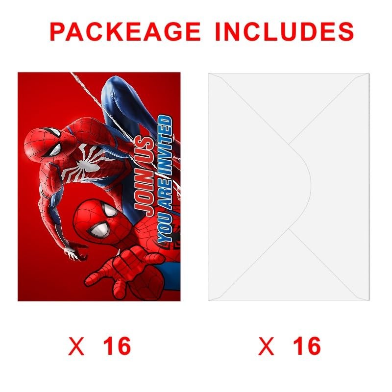 Fantarea 16pcs Spider Birthday lnvitation Cards Gift Cards with Envelopes
