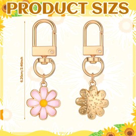 Landical 24 Pcs Flower Keychain Daisy Enameled Charms Aesthetic Keychain Car Key Ring Pendant for Mom Mother's Day Handbag Bag Earphone Case Decoration Purse Accessories