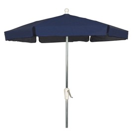 FiberBuilt Umbrellas Garden Umbrella with Push-Button Tilt, 7.5 Foot Navy Canopy and Bright Aluminum Pole