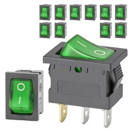 12-Pack Rocker Toggle Switch with Green Light, ON/Off SPST 3Pin Illuminated Lighted Boat Switches for Home Auto Car Marine Boat, KCD1-101