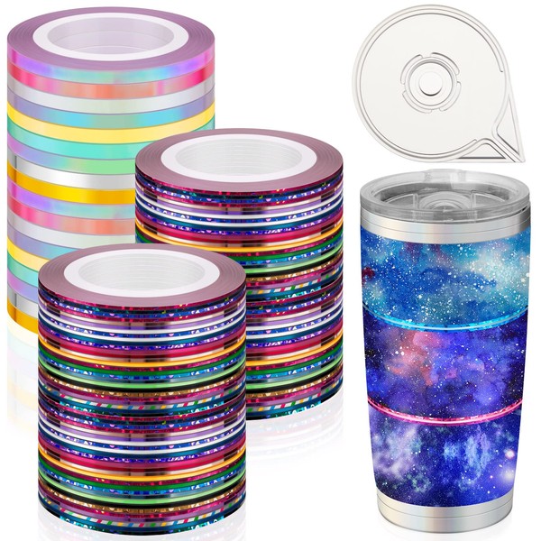 138 Rolls Nail Art Striping Tape Lines Line Striping Tape Holographic Pinstripe Decals 1 mm 3 mm Glitter Pinstripe Tape Self Adhesive Striping Tape with Dispenser Case for DIY Nail Decoration Craft