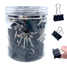 MOTDWKYD 50Pcs Black Binder Clips, Paper Binder Clips Medium Size, Metal Fold Back Clips with Box for Office, School and Home Supplies