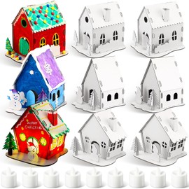 Thyle 9 Sets DIY Christmas Village Sets Decorate Christmas Craft Kit Cardboard Village House Cardboard Coloring House for Kids Gingerbread House Decorations for Winter Xmas Party(Elegant Style)