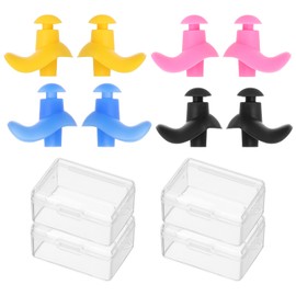 PATIKIL Ear Plugs for Swimming,4 Pairs Waterproof Soft Silicone Curved Swim Earplugs for Adults,Bathing, Surfing,Swimming, Black, Blue, Pink, Yellow