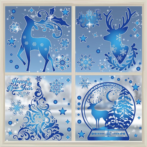 Christmas Window Clings 4 Sheets,Christmas Decals Decoration Double-Sided Static Window