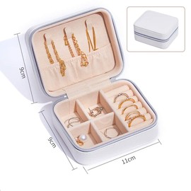 NuAngela Jewelry Box Small Travel Jewelry Bags Organizer PU Leather Storage Display Case Portable Holder for Women’s Necklace Earring Rings Accessories, (White 2, Double-Layer)