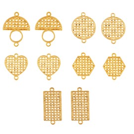 COGCHARGER 14 Stück goldene Legierung Charms Connertor gemischte Form Legierung Charm Anhänger Herz Fächer Rechteck Charm für Schmuck Halskette Armband Ohrringe Herz