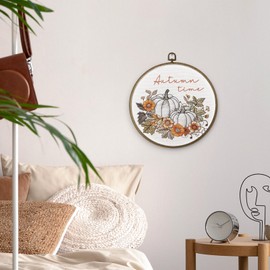 MAQIKA Fall Pumpkin Floral Wall Art, Autumn Decor, Rustic Round Wall Hanging, Farmhouse Canvas Prints for Home Living Room, 10x10 Inch