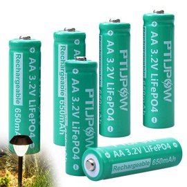 PTIJPOW AA 3.2V LiFePo4 650mAh Solar Battery, AA 3.2V Lithium Iron Phosphate Rechargeable Battery,3.2v Rechargeable Batteries for Garden Solar Light- (6-Pack)