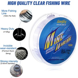 KOLZEMV 2 Volumes 100 m Transparent Fishing Line, Nylon Thread, Transparent Tear-Resistant Fishing Line, Extra Strong Fishing Line, Fishing Line (8.0 Type 0.45 mm/100 m)