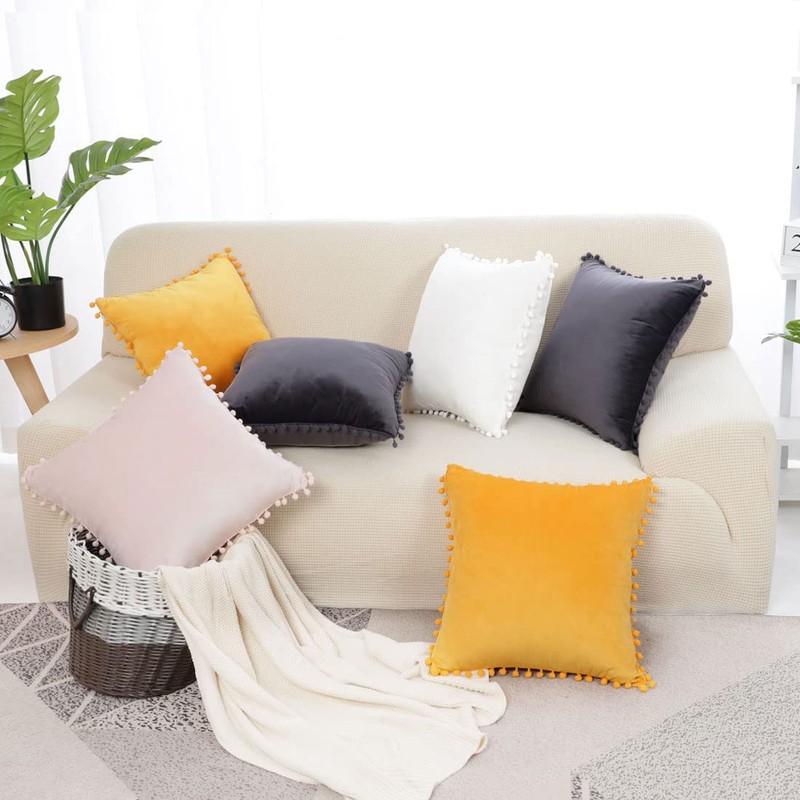 PiccoCasa Velvet Pillow Covers Throw Pillow Covers with Balls for