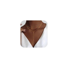 BLThing Beaded Necklaces for Women - 14K Gold Plated Y-Shaped Layered Necklaces for Women Teens Trend Jewelry Gold Accessories Gifts