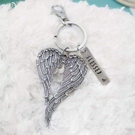 Angel Wing Key Chain, Angel Wing Blessed Heart KeyChain, Angel Wing Key Fob, Angel Key Ring, Double Angel Wings, Guardian Angel Gift, Angel Protection Symbol