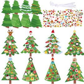 48 Pieces Christmas Tree Craft Kit for Kids Christmas Arts and Crafts Make Your Own Christmas Craft Project for Kid DIY Christmas Tree Ornament Kit Self Adhesive Sticker Sheet for Xmas Tree Decoration