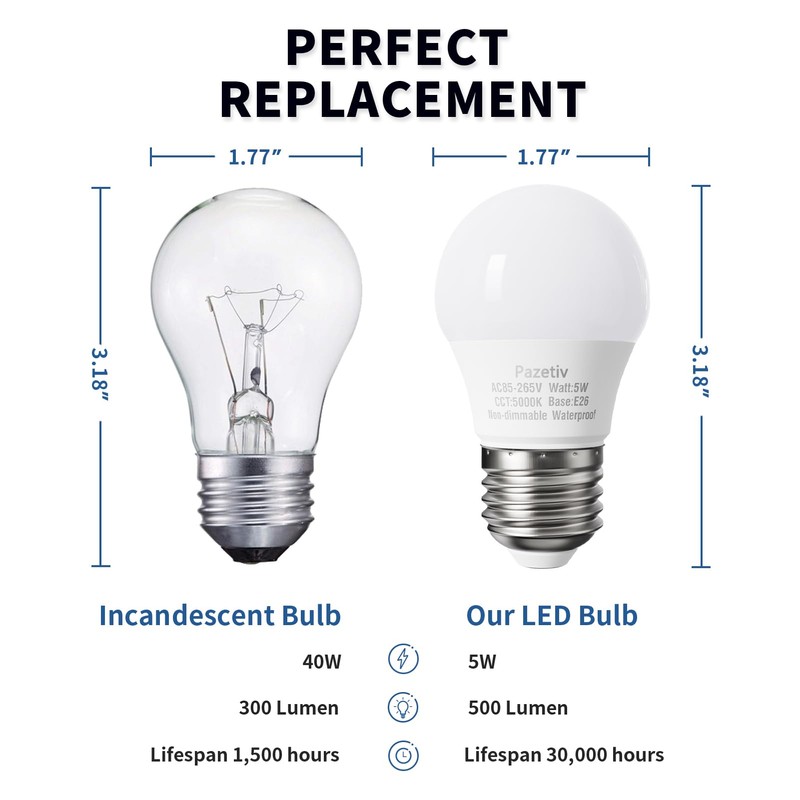 Pazetiv Waterproof LED Refrigerator Light Bulbs 40 watt Equivalent, 120V,