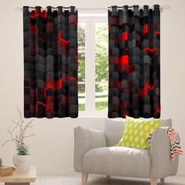 Erosebridal - Cortinas opacas 50% rojas y negras para niños, adolescentes, sala de juegos de 38 pulgadas de ancho x 45 de largo, cortinas geométricas de neón a cuadros abstractos cuadriculados a