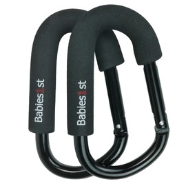 Babies1st Pram Carabiner Large 14 cm, Pram Hook for Changing Bag, Changing Backpack, Wheel, Wheelchair, Pram Carabiner Premium Black Edition Set of 2