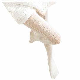 SHTGOI Lolita Tights Hollowout Floral Patterned Fishnet Tights High Waist Lace Fine Tights Kawaii Fishnet Stockings Mesh Tights Lace Pantyhose for Girls and Women, Milk-white