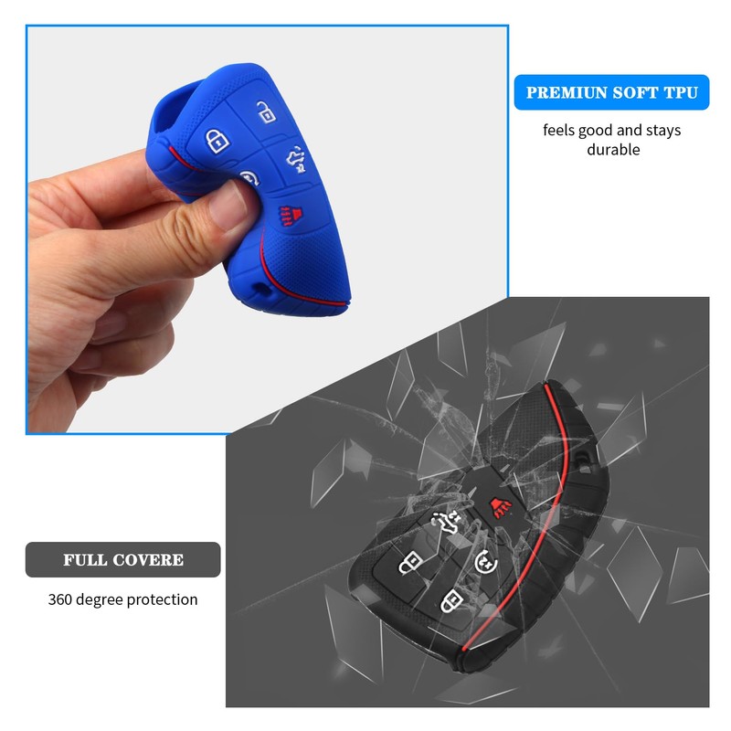 QBUC 2 Pcs Key Fob Cover for Chevy,5 Buttons Silicone