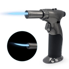 JOBON Torch Lighter, Double Flames Refillable Culinary Lighter with Continuous Flame Lock and Adjustable Flame (Butane Gas Not Included) (Black Brushed - Black)