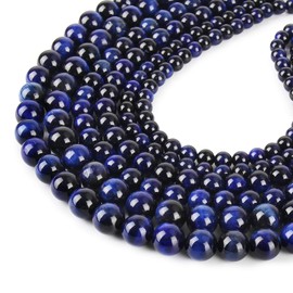 Natural Blue Tiger Eye Beads, Grade AAA Gemstone Round Loose Beads 10MM 40PCs Bulk Lot Options, Semi Precious Stone Beads for Jewelry Making