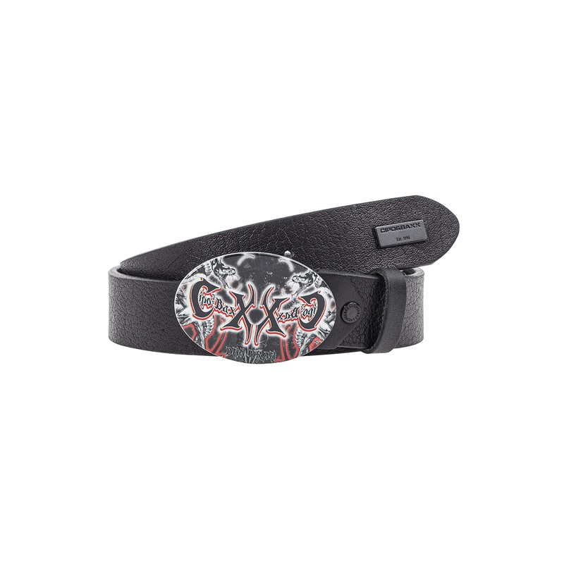 Cipo & Baxx Men's Leather Belt Snake Print Oval Clasp