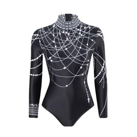 Traje de baño de una pieza para mujer con cuello alto con cierre, bikini deportivo de una pieza para mujer, Negro -, X-Large