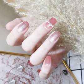 Lwenjing Nail Tips, 72 Pieces, Nail Tips, 3D Nail Tips, Handmade Nail Tips, Wedding Nail Tips, Cute, Short, Popular, Japanese, Brides, Shiny, False Nails (S003)