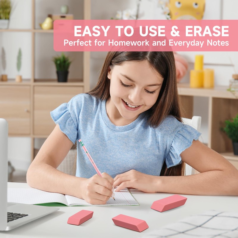 72 Pack Pink Erasers Bulk, Large Pencil Erasers for School,