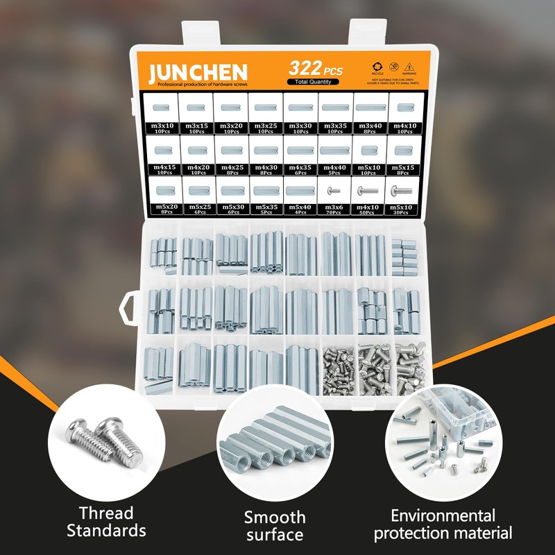 322 Pieces Hex Standoffs Spacers and Screws Assortment Kit,M3M4M5 Carbon