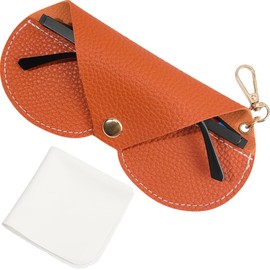 CREATCABIN Leather Sunglasses Case Portable Slim Glasses Case Bags Soft Eyeglass Case Pouch Lightweight Travel with Clasp Cleaning Cloth Gift for Women Men Family Friends Holiday Firebrick 6.7x3.3Inch