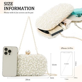 Jywmsc White Pearl Clutch Purses for Women Wedding Bridal Beaded Evening Bag Party Clutch Purse Tote Bag, Beige