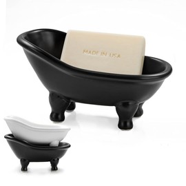 1piece 5.6" Black Ceramic Mini Bathtub Soap Dish Small Planter Makeup Organizer Container Hamster Bathtub - Color: Pink