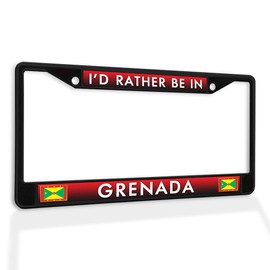 Metal Insert License Plate Frame I'd Rather Be in Grenada Weatherproof Car Accessories Black 2 Holes Solid Insert