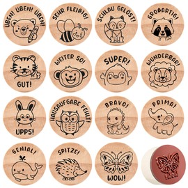Faccito Wooden Teacher Stamp Animals Motif Stamp Set Reward Stamp Rubber Stamp Praise Stamp Gift Decorative Stamp for Educator Teacher's Day Pack of 15